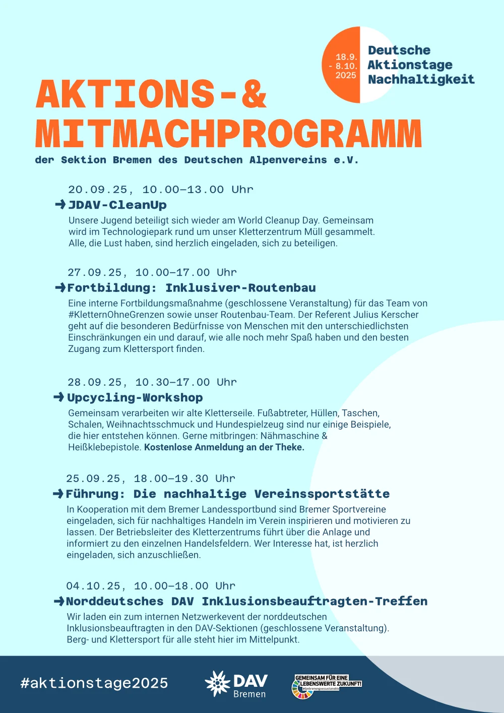 Aktions- & Mitmachprogramm zu den Deutschen Aktionstagen Nachhaltigkeit | © DAV Bremen