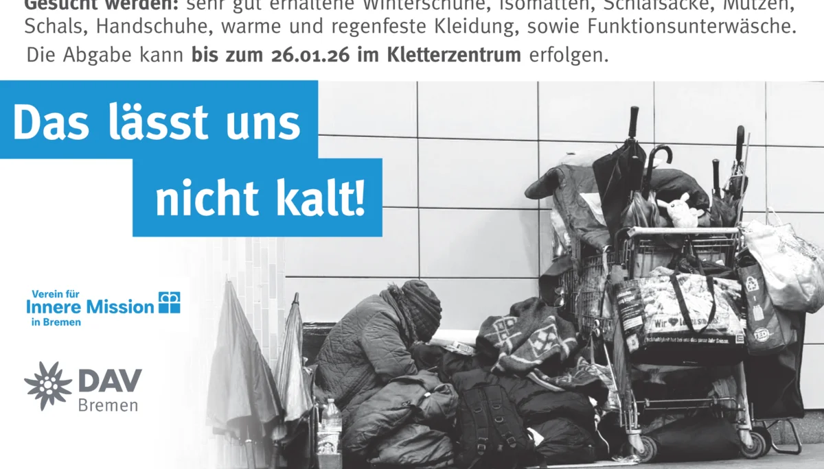 Werbung zur Sachspendensammlung für Obdachlose: „Das lässt uns nicht kalt!“ | © DAV Bremen