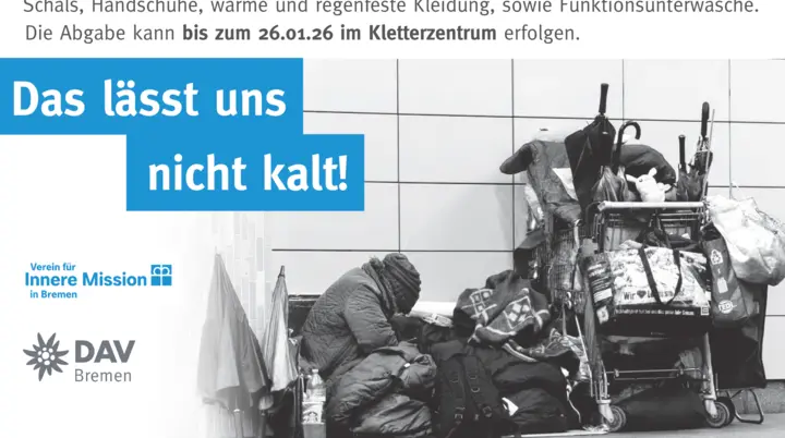 Werbung zur Sachspendensammlung für Obdachlose: „Das lässt uns nicht kalt!“ | © DAV Bremen