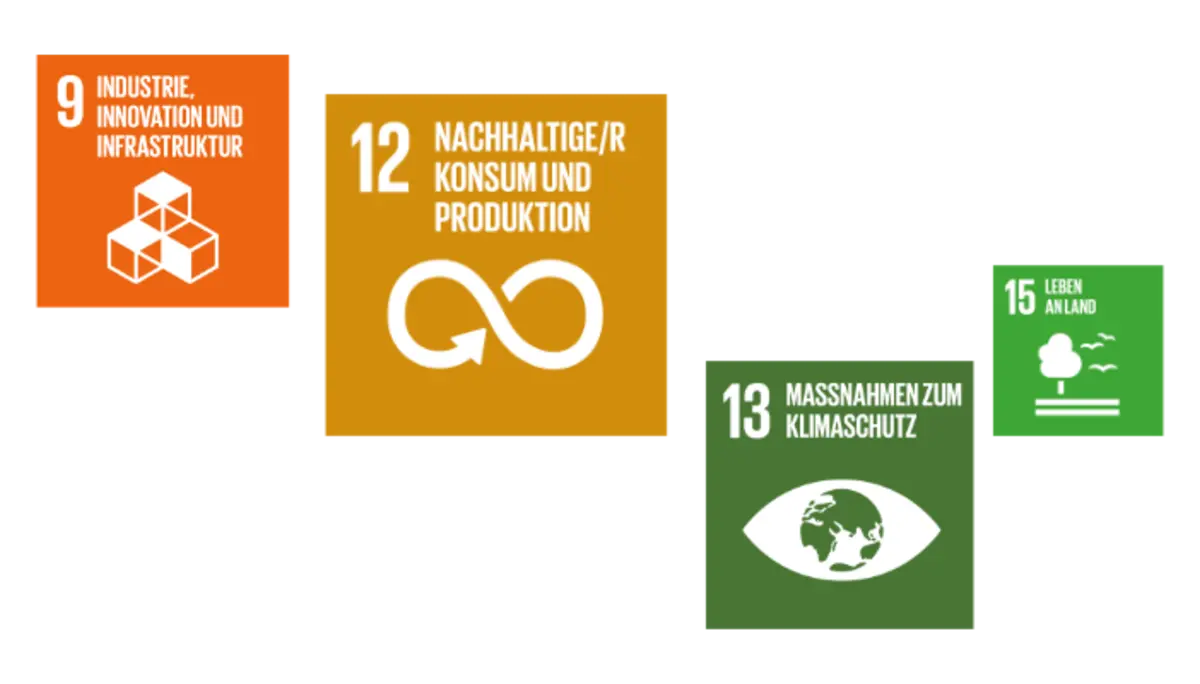 Grafik SDGs 9, 12, 13, 15 | © Vereinte Nationen