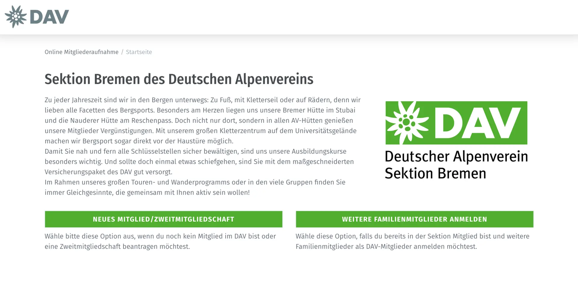 Screenshot: Digitale Mitgliederaufnahme | © DAV Bremen