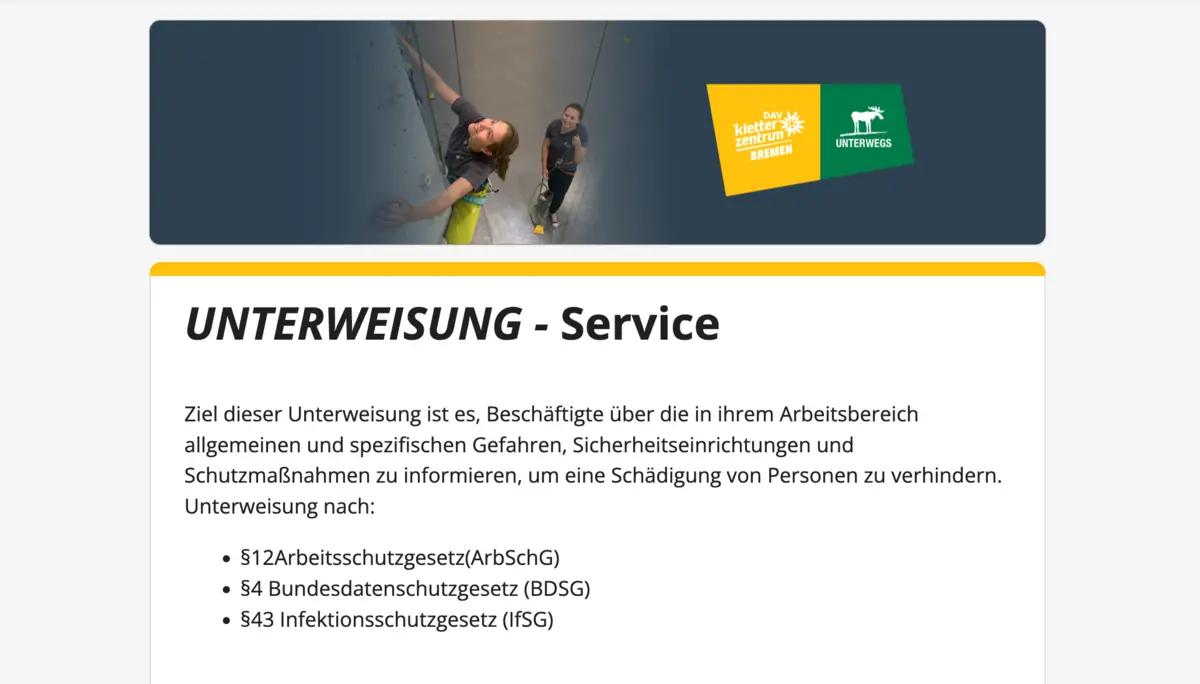 Screenshot: digitales Unterweisungsformular | © DAV Bremen