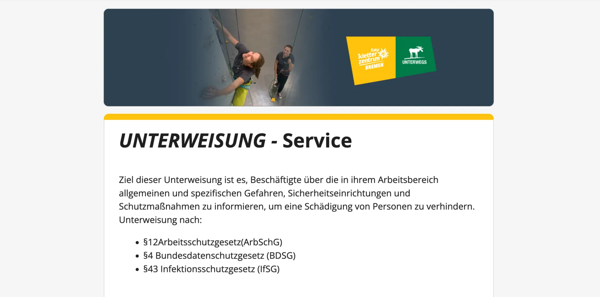Screenshot: digitales Unterweisungsformular | © DAV Bremen