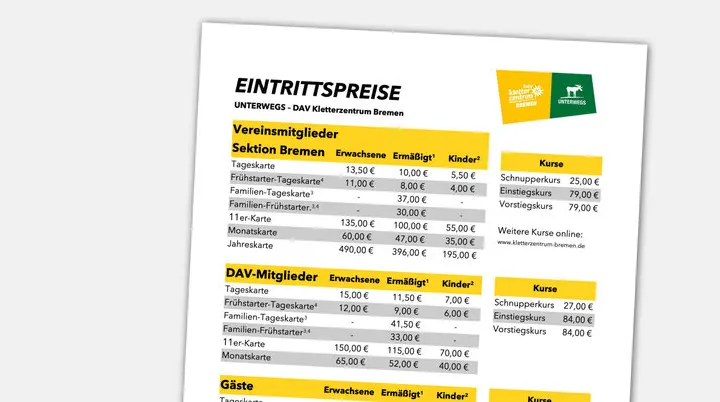 Eintrittspreise | © DAV Bremen